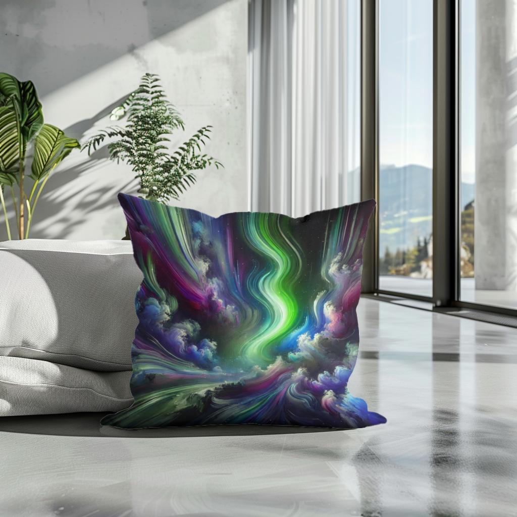 Dreamlike Northern Lights Cotton Pillow - Secondary Image 3