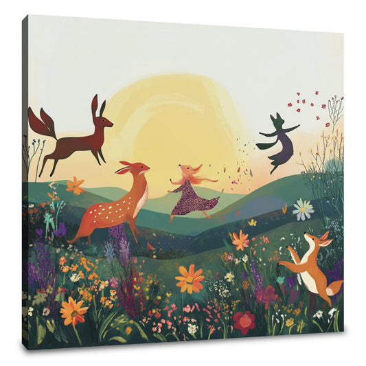 Dancing Animals Sunrise Canvas - Main Image