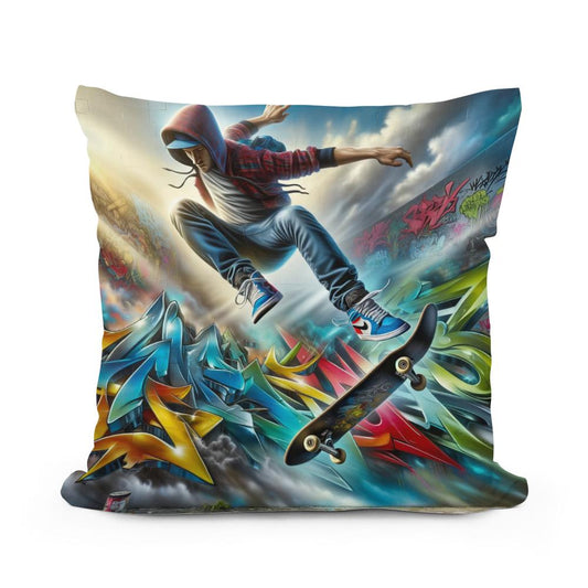 Hyper-Real Graffiti Skate Cotton Pillow - Main Image
