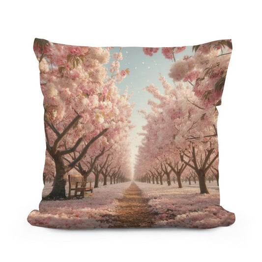 Cherry Blossom Orchard Cotton Pillow - Main Image