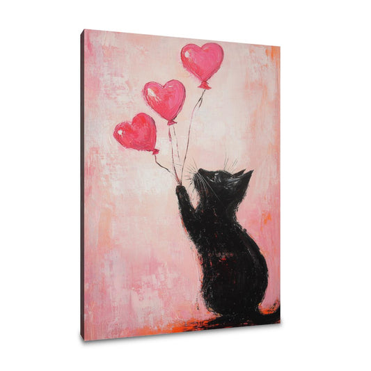 Valentine’s Black Cat Balloon Canvas - Main Image
