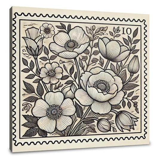Floral Stamp Line Art Canvas - Main Image