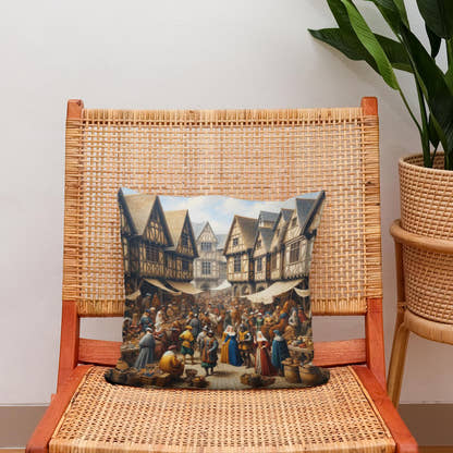 Medieval Market Day Cotton Cushion - Secondary Image 2