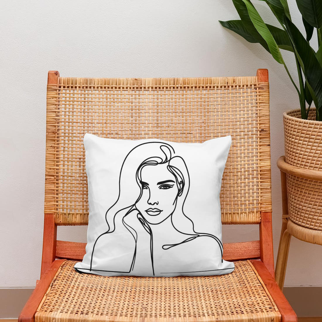 Woman:Line Simplicity Cotton Cushion - Secondary Image 2