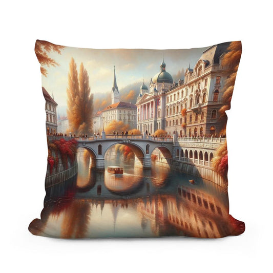 Autumn at Triple Bridge Cotton Pillow - Main Image