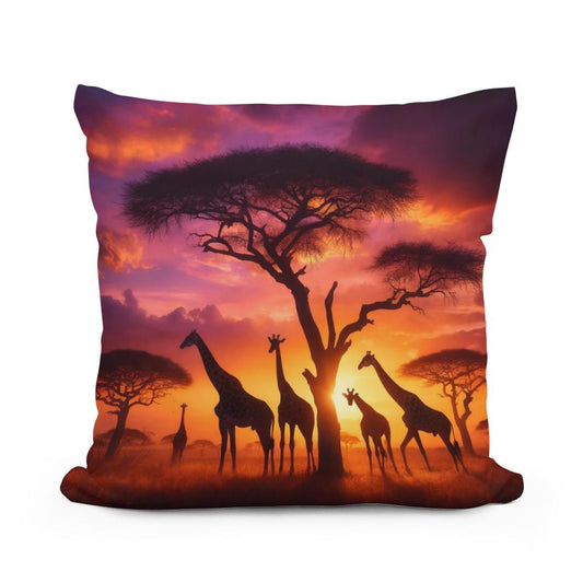 Sunset Giraffes Cotton Pillow - Main Image