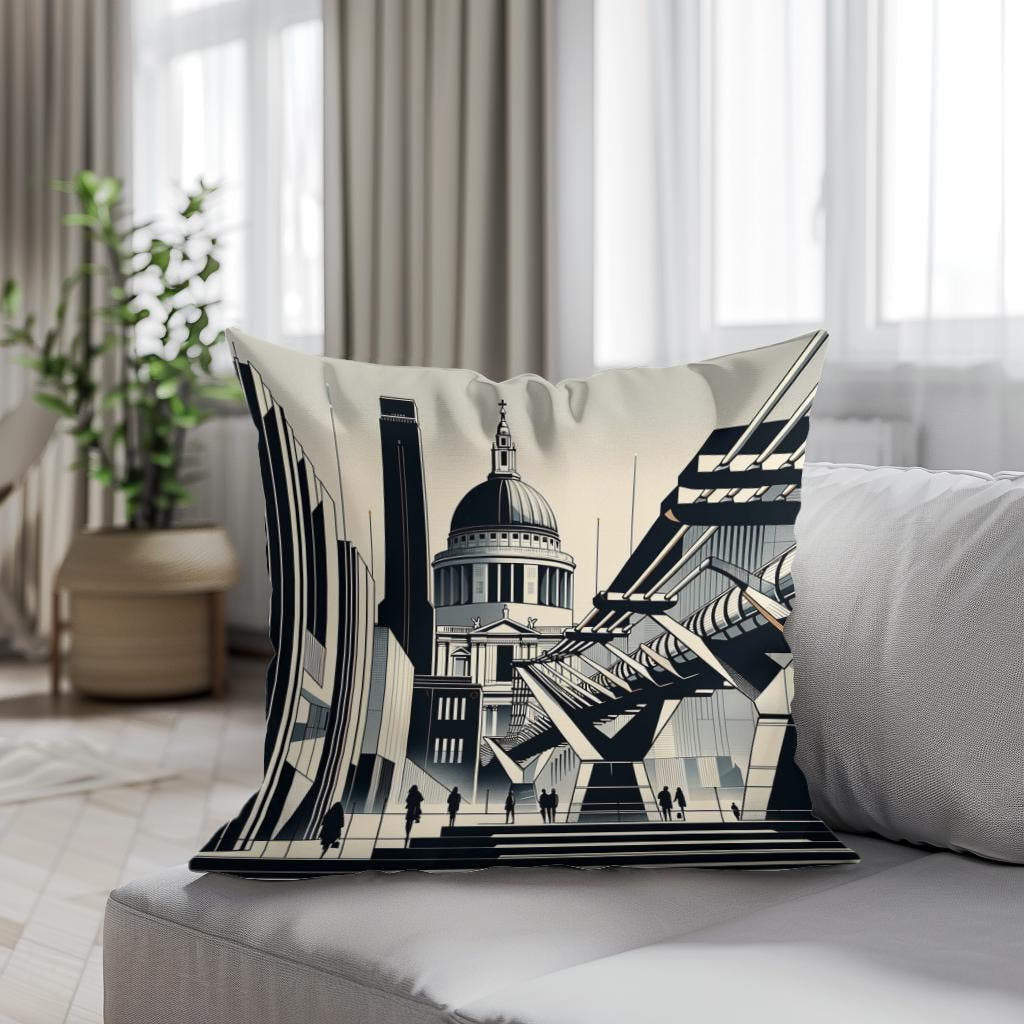 London Tate Modern and Millennium Bridge Modernist Cotton Cushion - Secondary Image 4